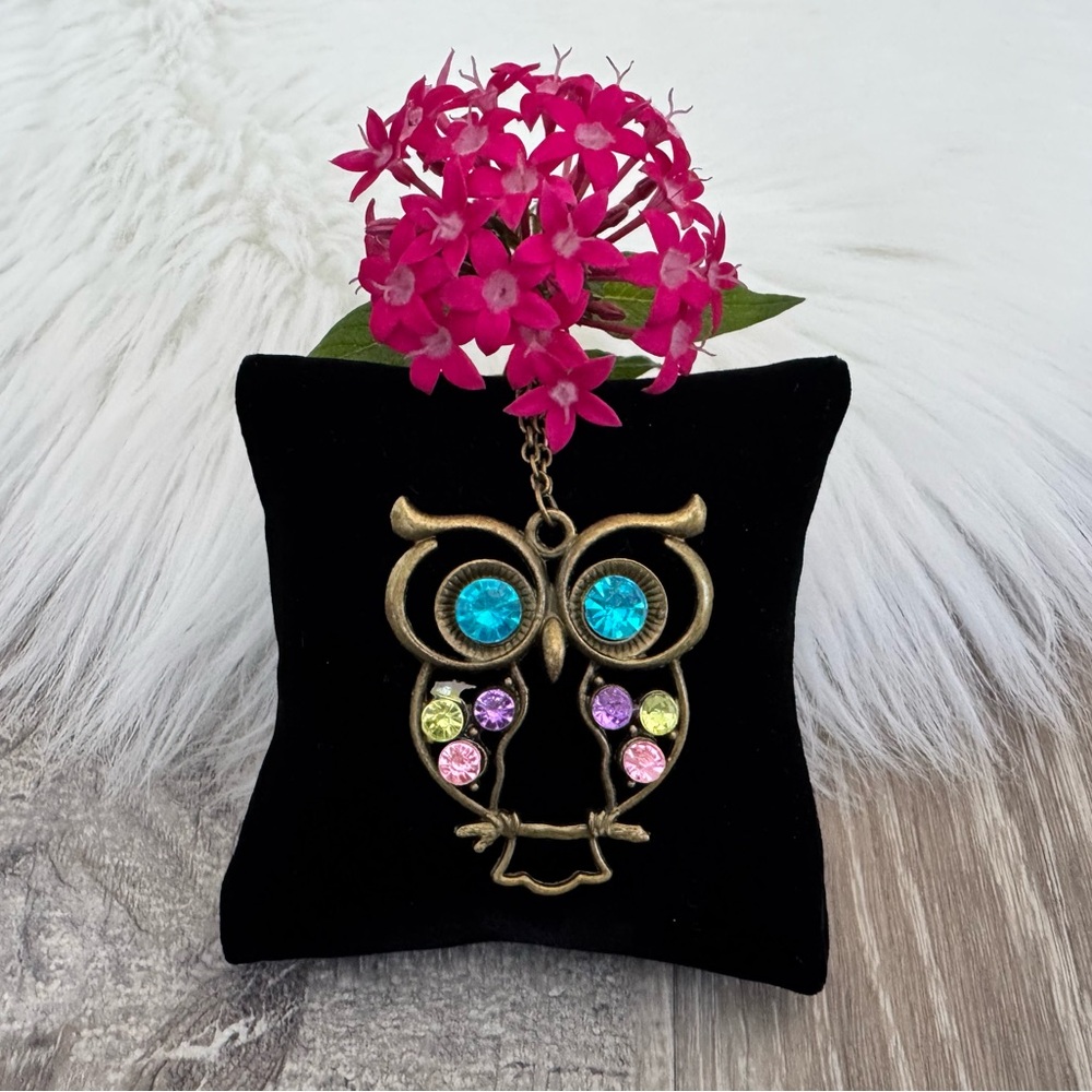 🦉Owl Pendant Necklace with Multicolor Accents